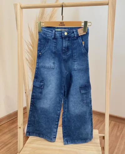 CALÇA FEMININO INFANTIL WIDE LEG CARGO