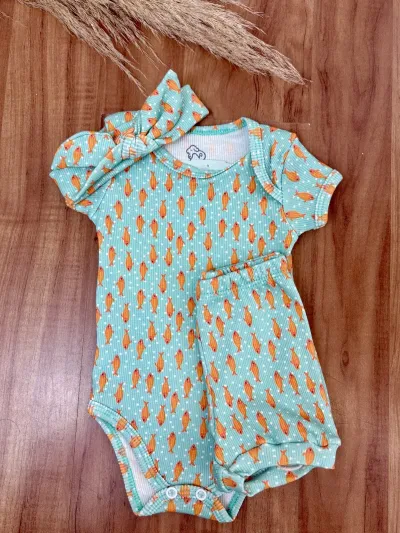 NOSSO BEBE — CONJUNTO FEMININO INFANTIL MANGA CURTA+SHORTS+FAIXA