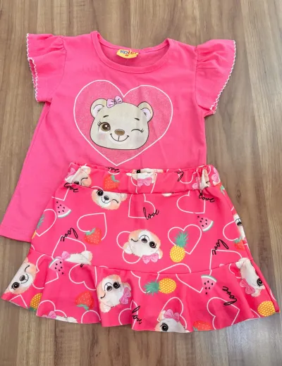 CONJUNTO FEMININO INFANTIL SEM MANGA+SAIA R01