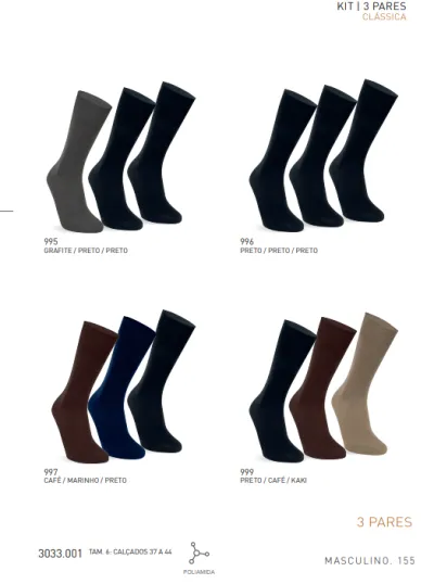 KIT3 MEIA MASCULINO ADULTO SOCIAL