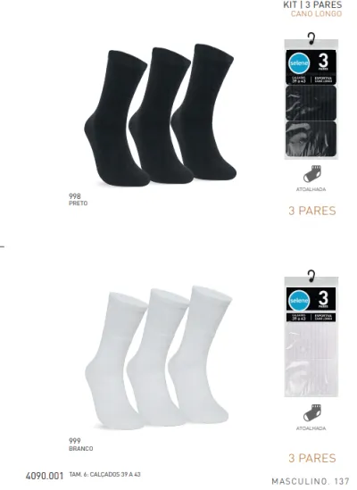 KIT3 MEIA MASCULINO ADULTO CANO LONGO