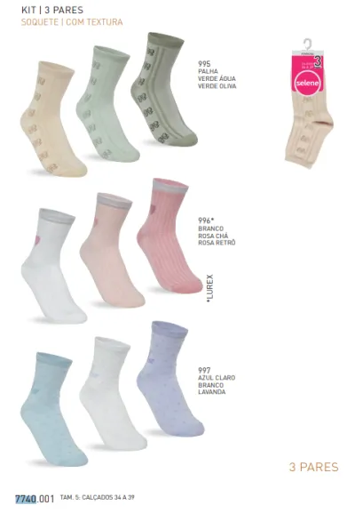 KIT3 MEIA FEMININO ADULTO SOQUETE