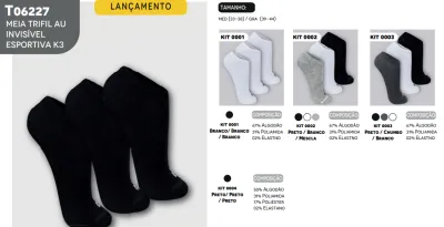 TRIFIL — KIT MEIA SOQUETE INVISÍVEL C/3 R71