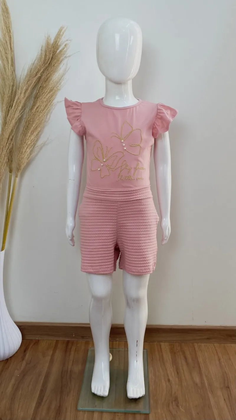 CONJUNTO FEMININO INFANTIL SEM MANGA+SHRT