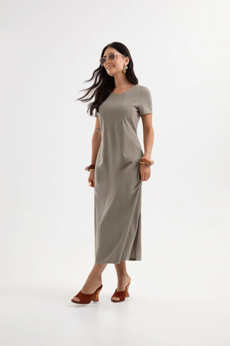 VESTIDO FEMININO ADULTO SEM MANGA MIDI