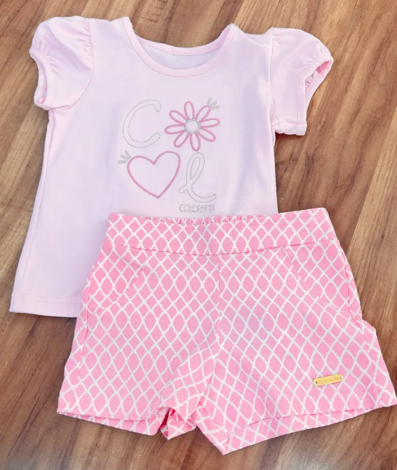 CONJUNTO FEMININO INFANTIL SEM MANGA+SHORTS R120