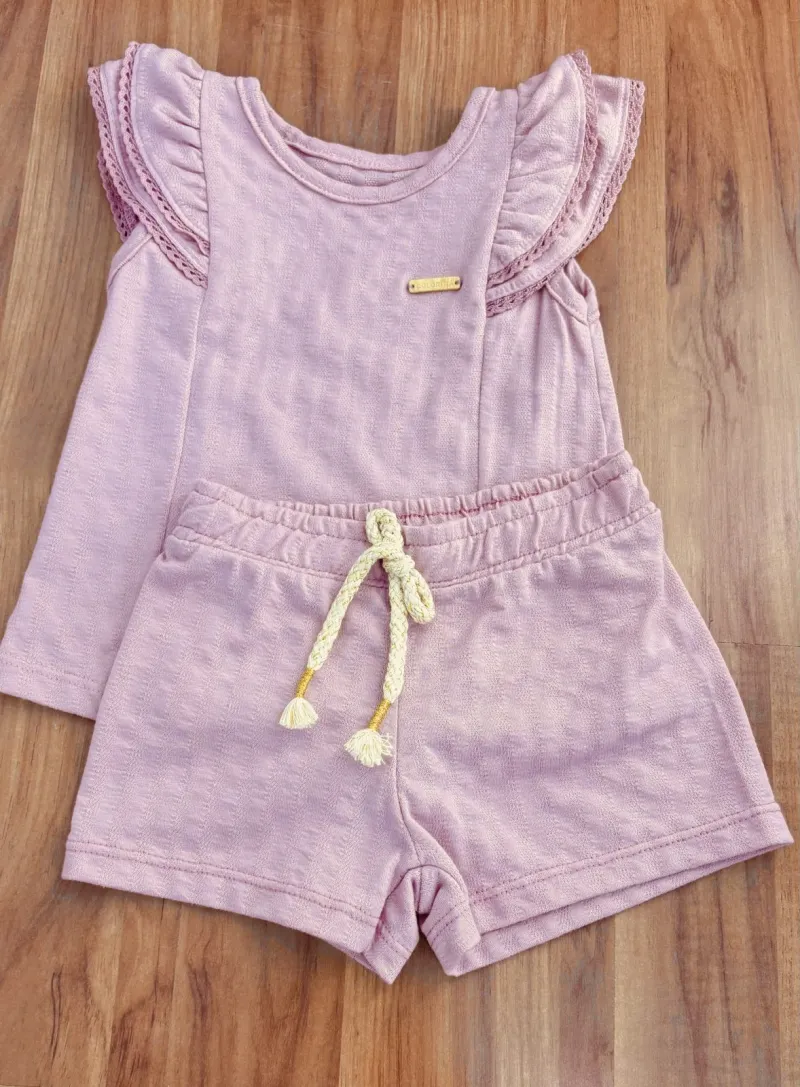CONJUNTO FEMININO INFANTIL SEM MANGA+SHRTS