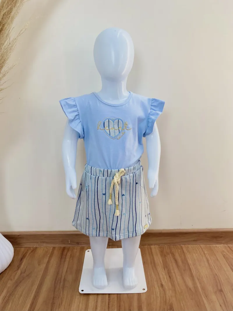 CONJUNTO FEMININO INFANTIL SEM MANGA+SHRT SAIA