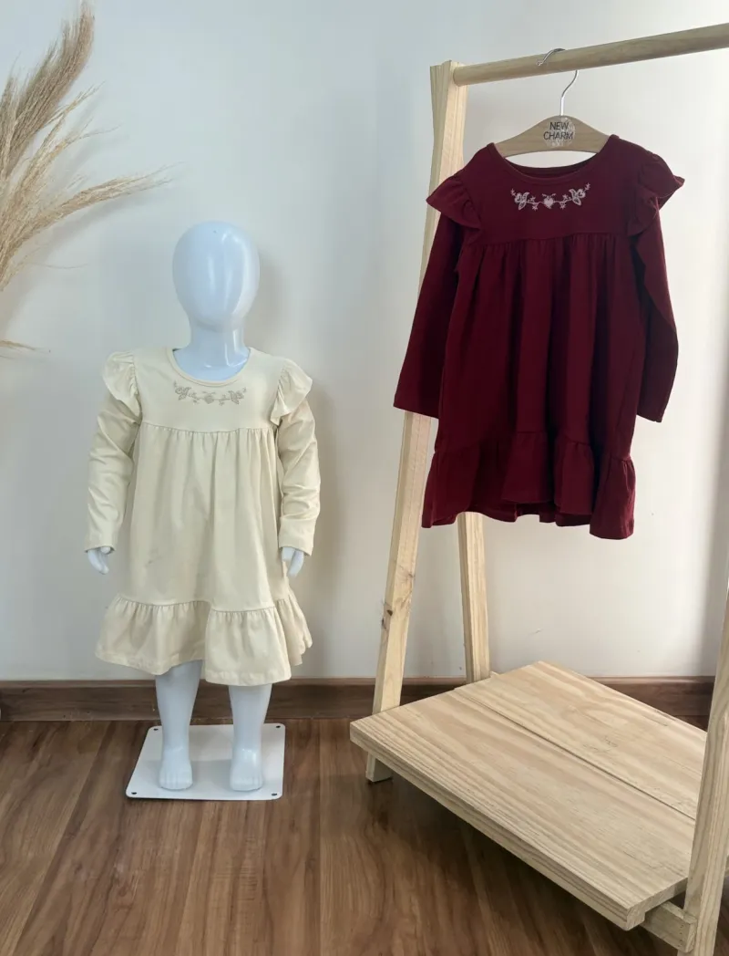 VESTIDO FEMININO INFANTIL MANGA LONGA CURTO