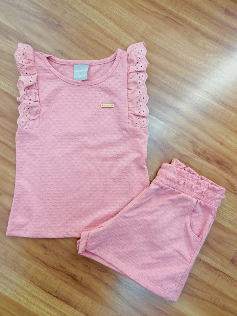 CONJUNTO FEMININO INFANTIL SEM MANGA+SHRT
