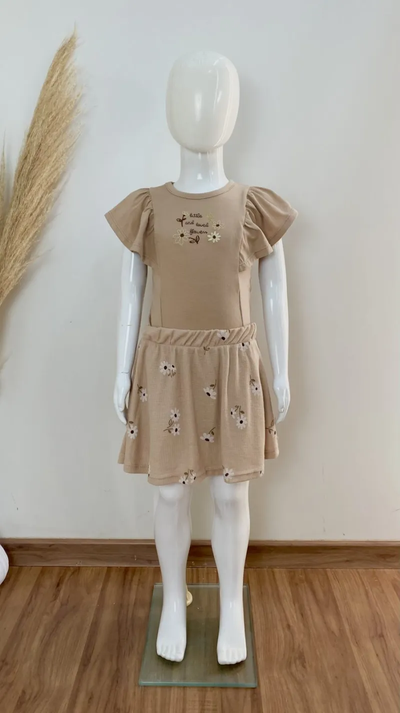 CONJUNTO FEMININO INFANTIL SEM MANGA+SHRT SAIA