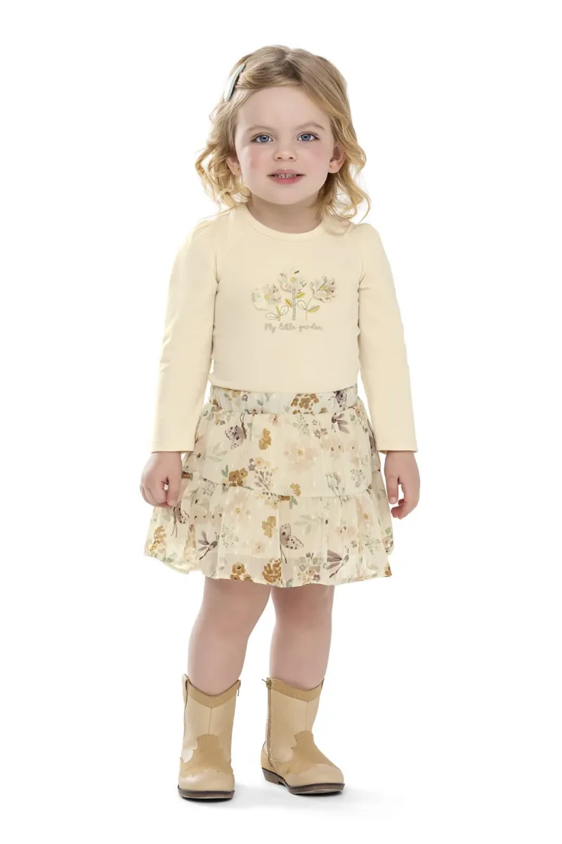 CONJUNTO FEMININO INFANTIL MANGA LONGA+SHORTS/SAIA