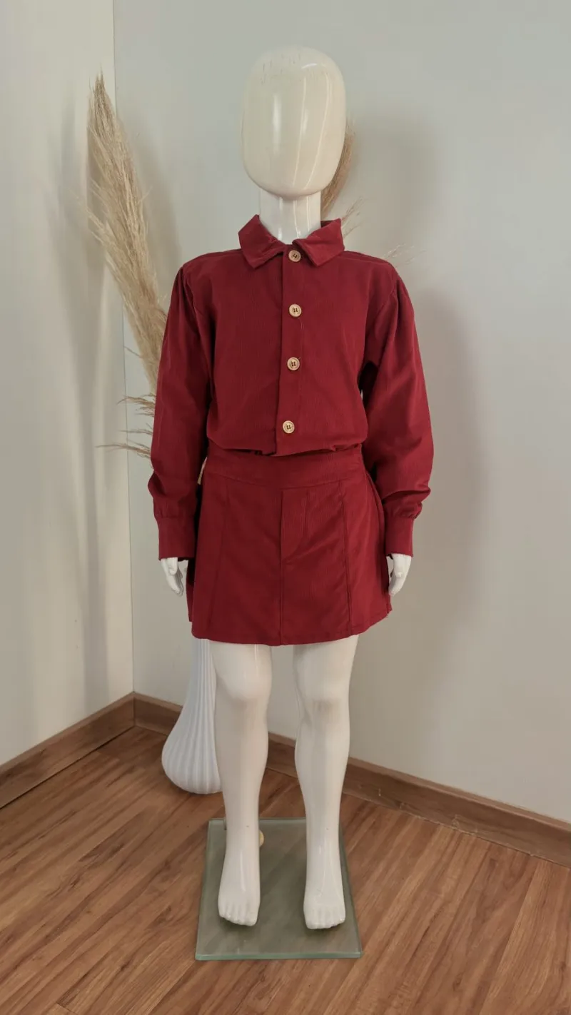 CONJUNTO FEMININO INFANTIL CAMISA MANGA LONGA+SAIA