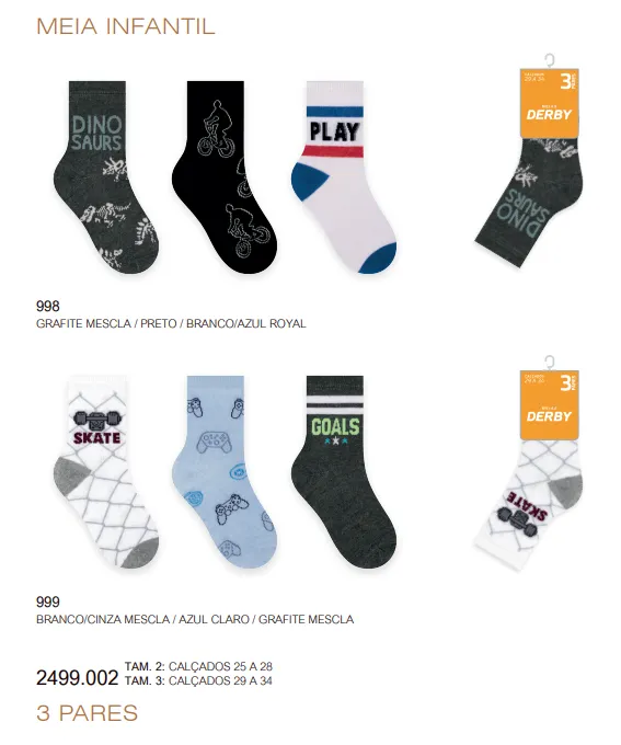 KIT3 MEIA FEMININO INFANTIL