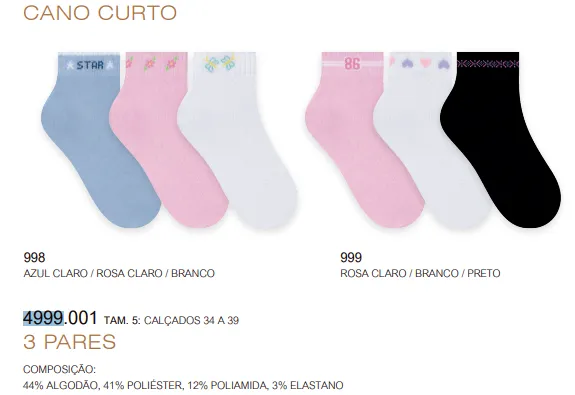 KIT MEIA FEMININO CANO CURTO