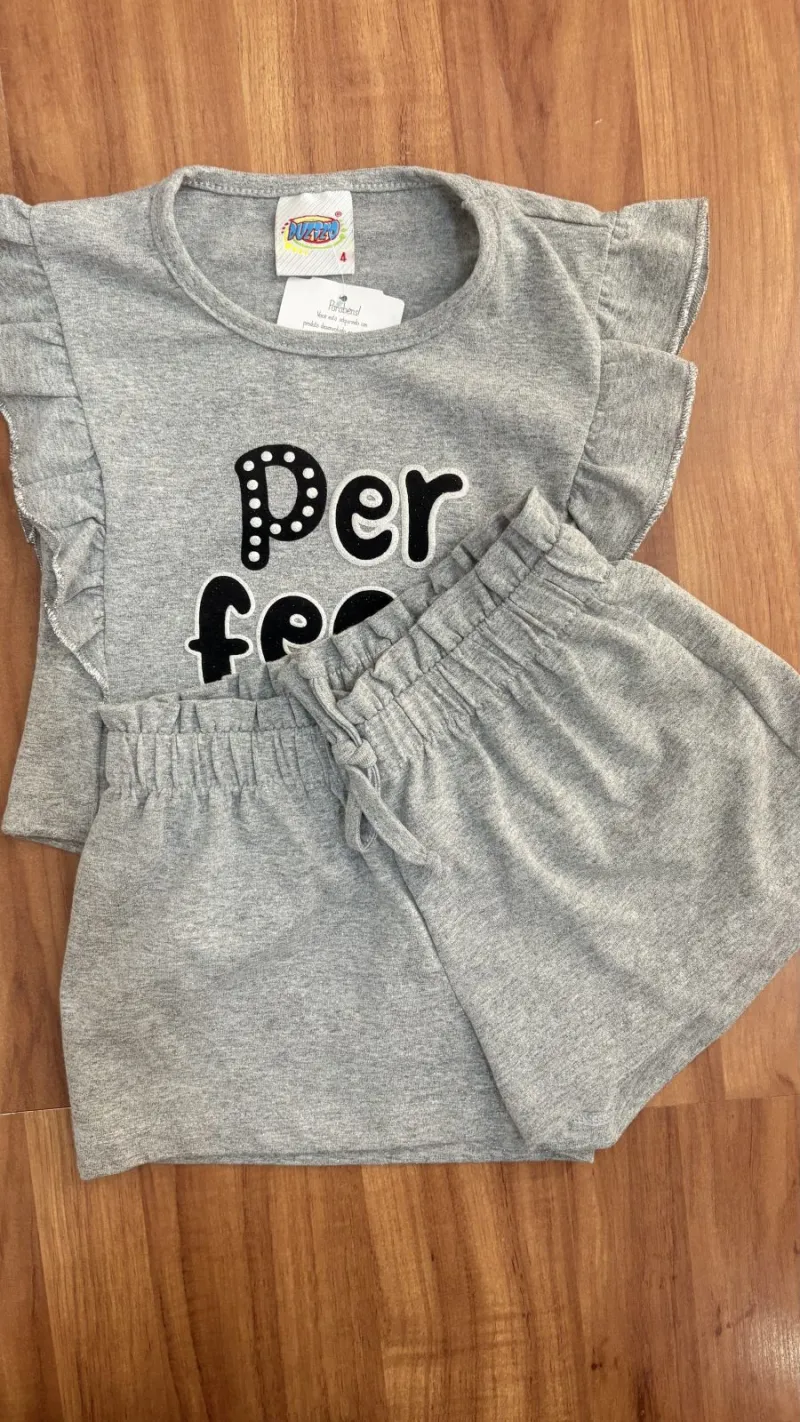 CONJUNTO FEMININO INFANTIL SEM MANGA+SHORT R135