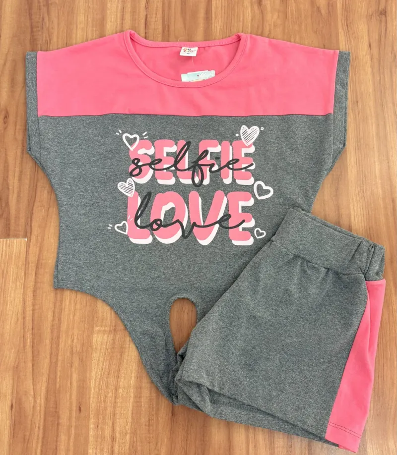 CONJUNTO FEMININO INFANTIL SEM MANGA+SHORT R135