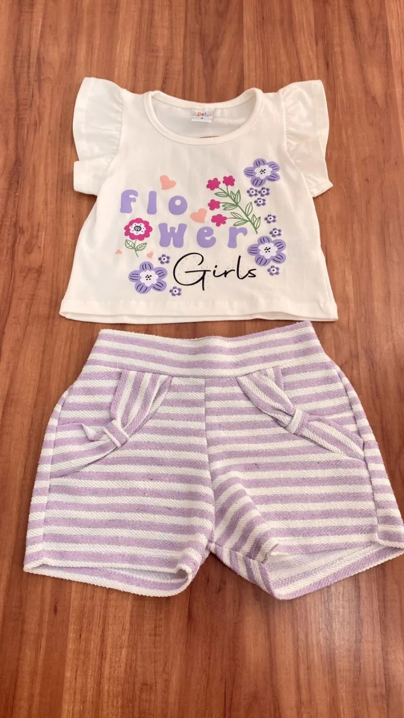 CONJUNTO FEMININO INFANTIL SEM MANGA+SHORTS R135