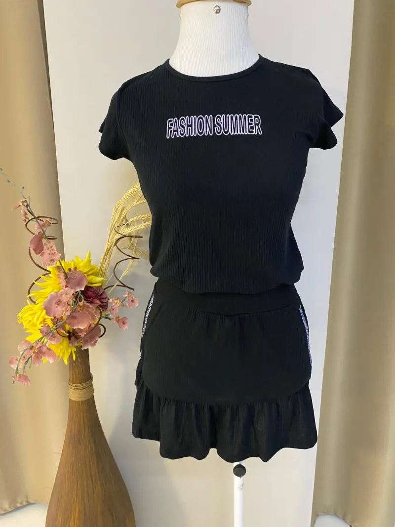 CONJUNTO FEMININO INFANTIL SEM MANGA+SAIA R135
