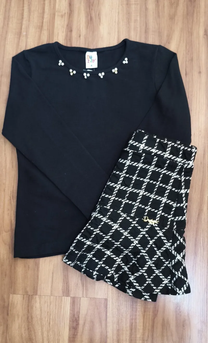 CONJUNTO FEMININO INFANTIL MANGA LONGA+SAIA R135