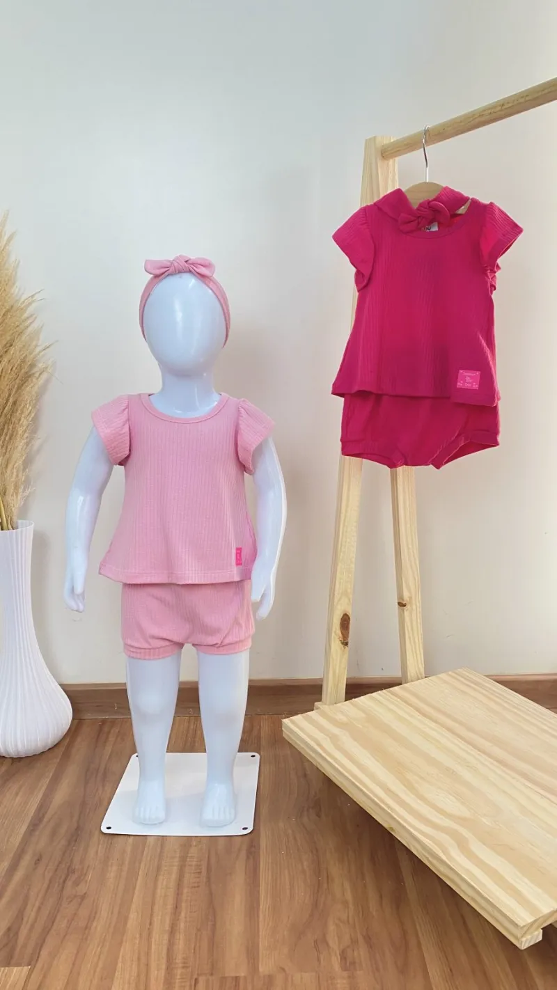 CONJUNTO FEMININO INFANTIL SEM MANGA+SHRT+LÇ