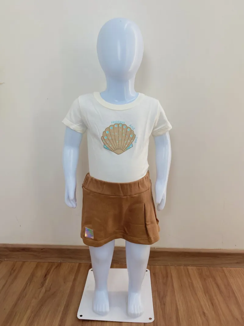 CONJUNTO FEMININO INFANTIL SEM MANGA+SHRT SAIA