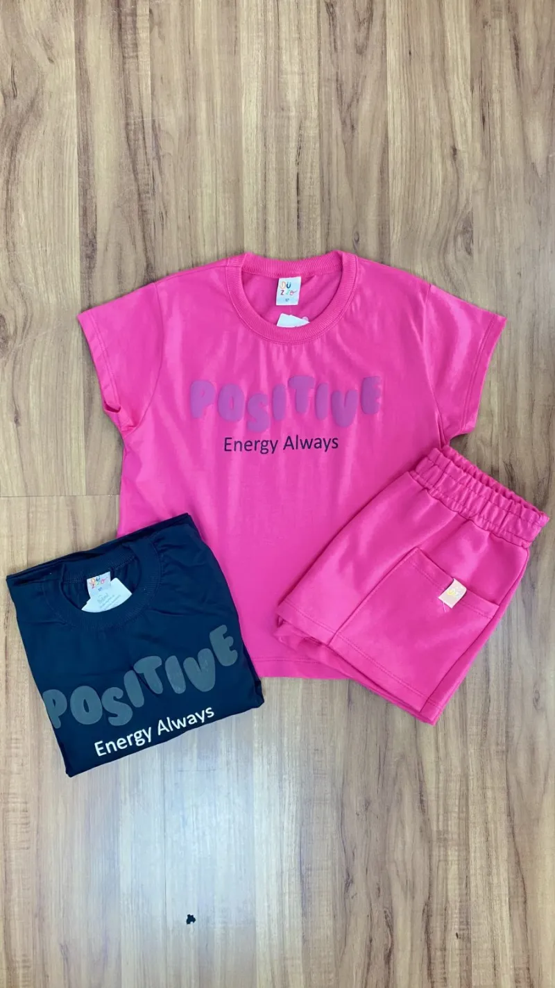 CONJUNTO FEMININO INFANTIL SEM MANGA+SHRT SAIA