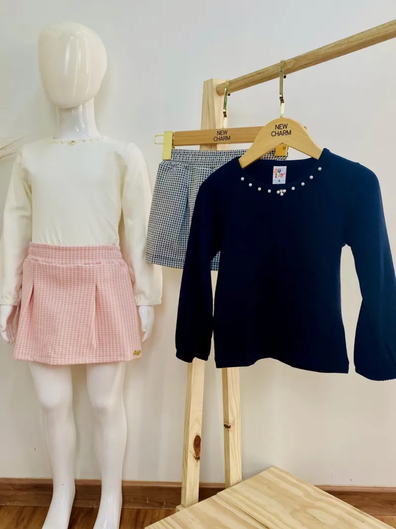 CONJUNTO FEMININO INFANTIL MANGA LONGA+SHORTS/SAIA