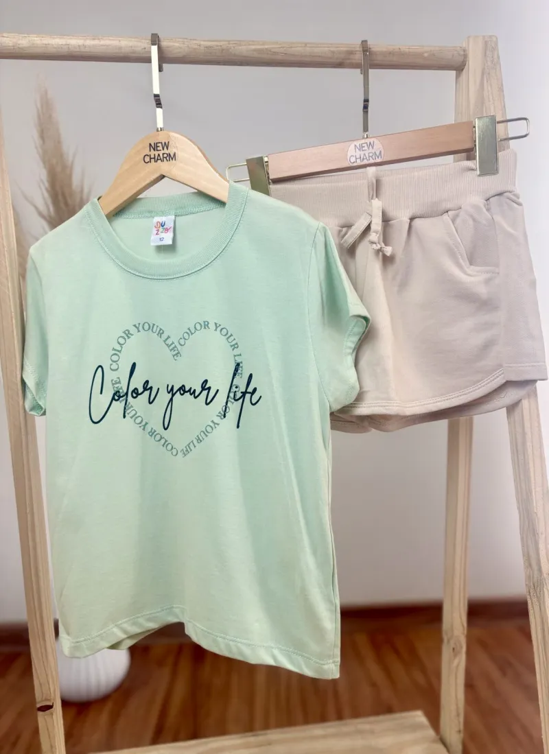 DUZIZO — CONJUNTO FEMININO INFANTIL SEM MANGA+SHORTS