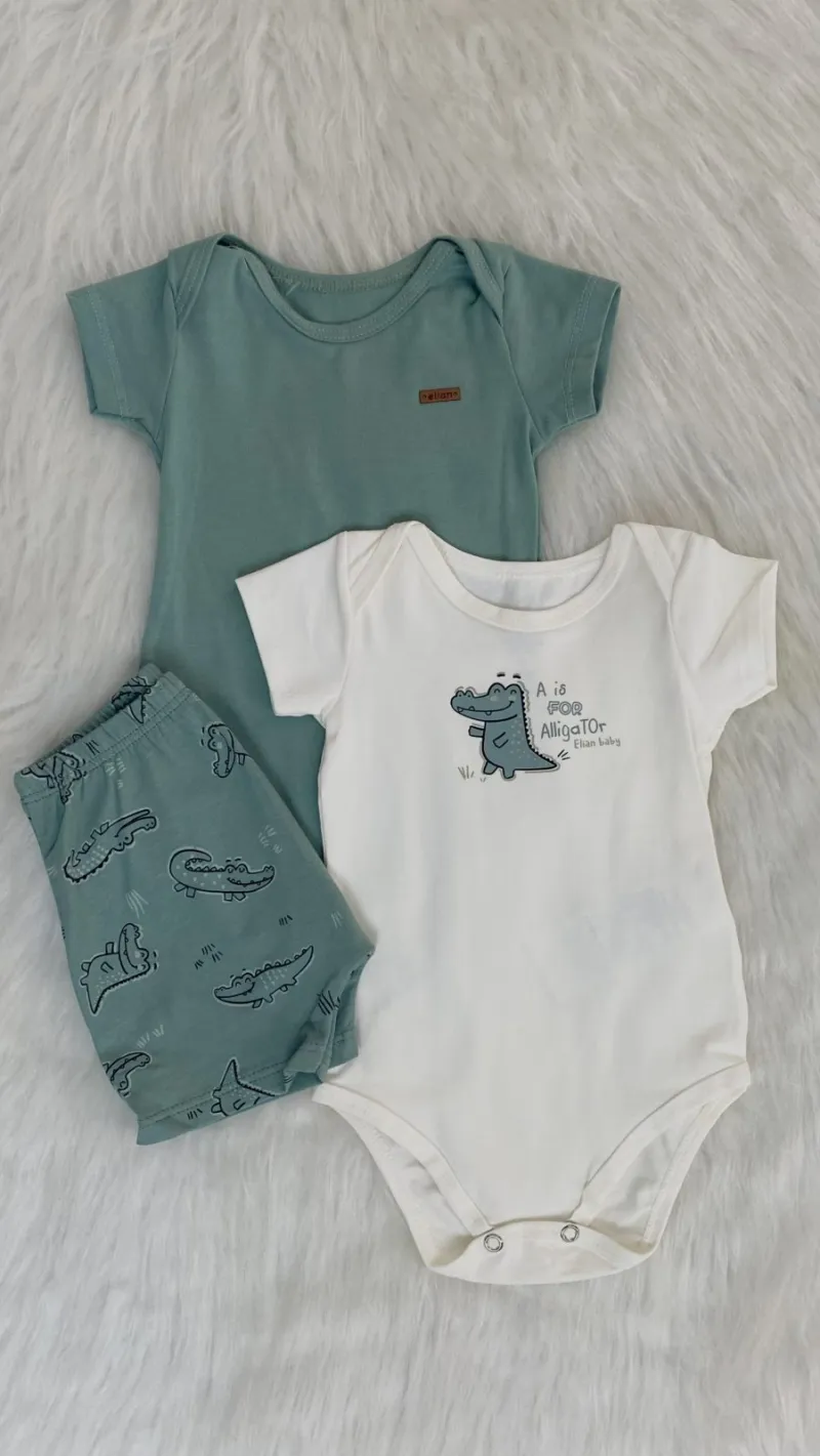 KIT MASCULINO INFANTIL 2 BODY SEM MANGA+BERMUDA