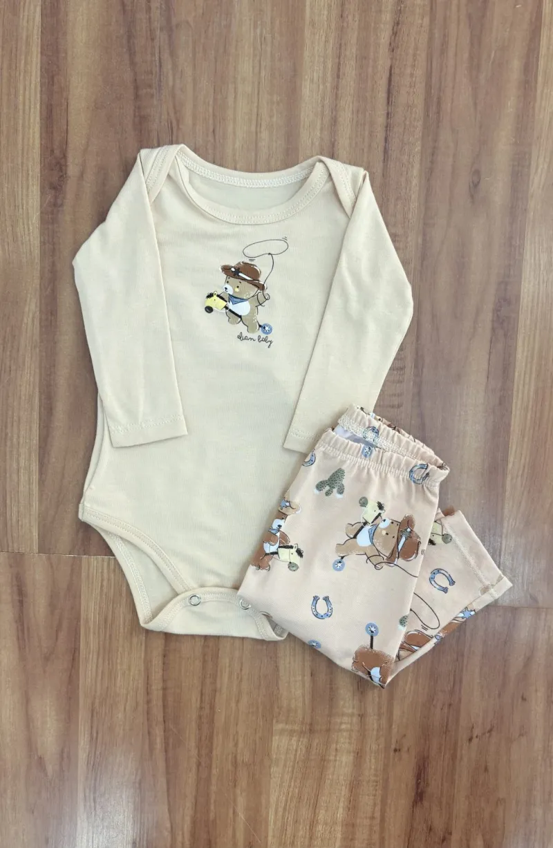 KIT MASCULINO INFANTIL BODY MANGA LONGA+CALÇA