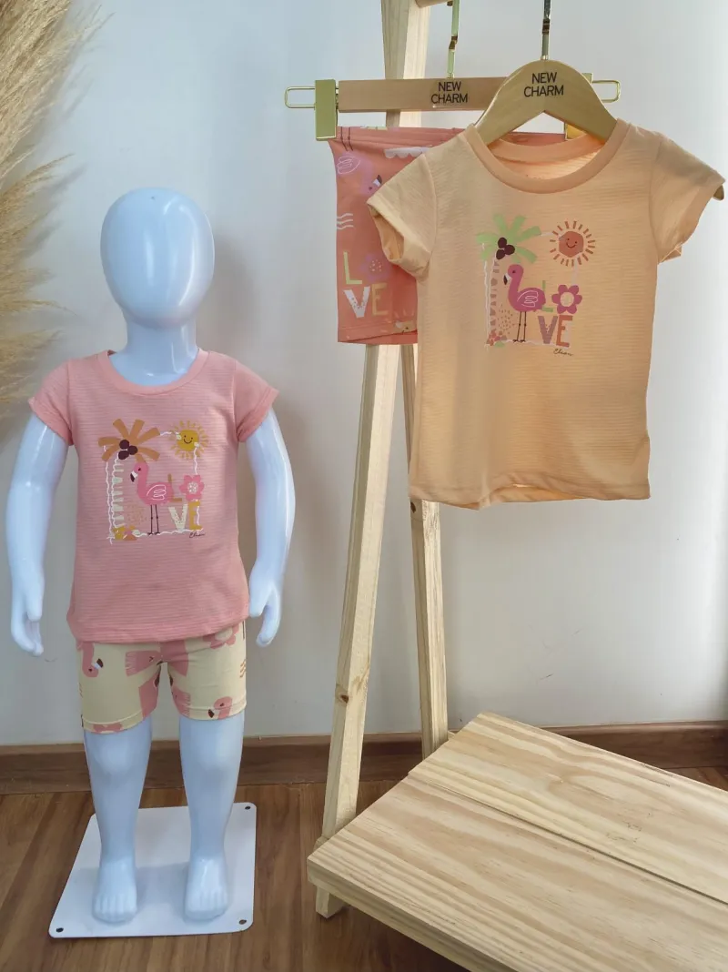 CONJUNTO FEMININO INFANTIL SEM MANGA+BERMUDA