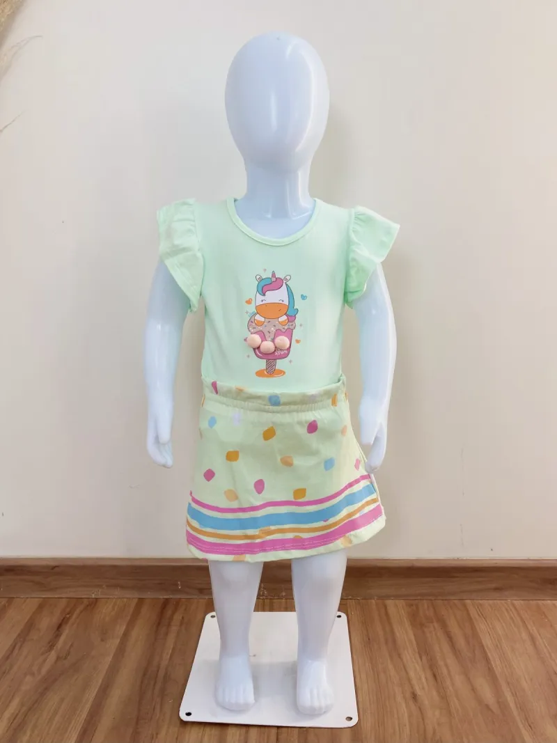 CONJUNTO FEMININO INFANTIL SEM MANGA+SHRT SAIA