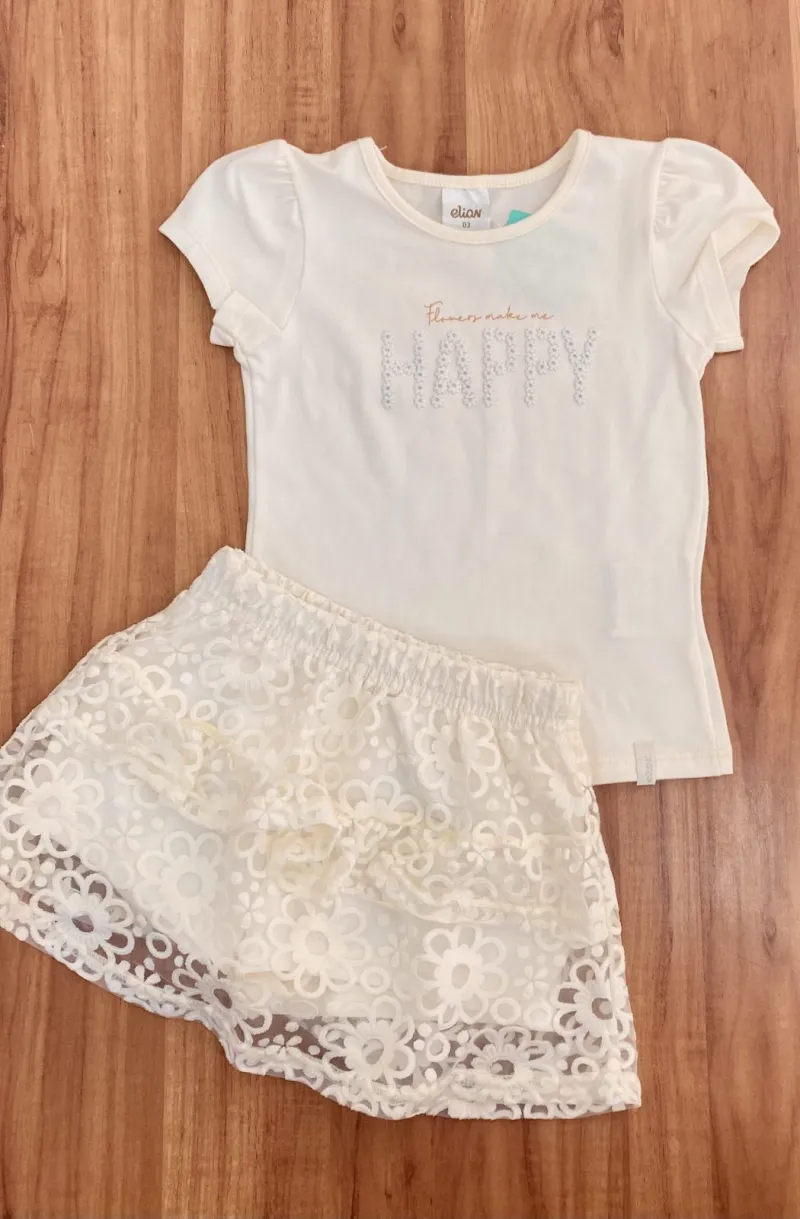 CONJUNTO FEMININO INFANTIL SEM MANGA+SAIA R120