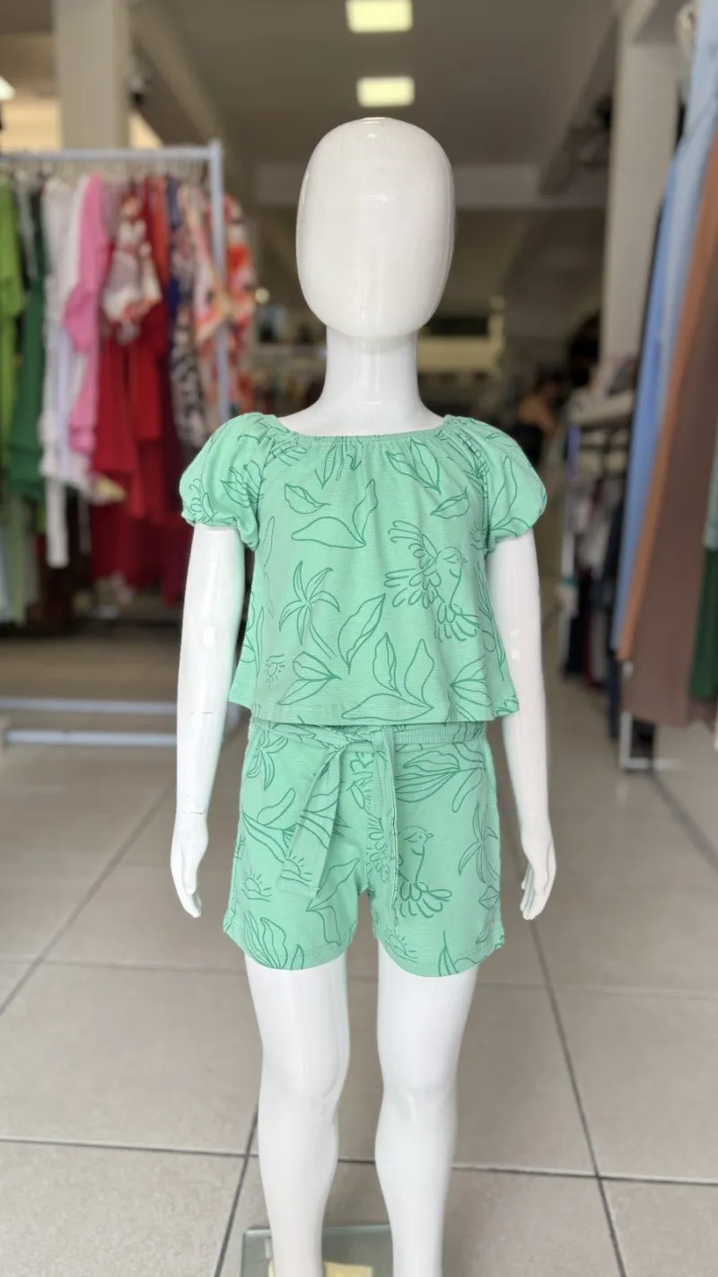 CONJUNTO FEMININO INFANTIL SEM MANGA+SHORTS R120
