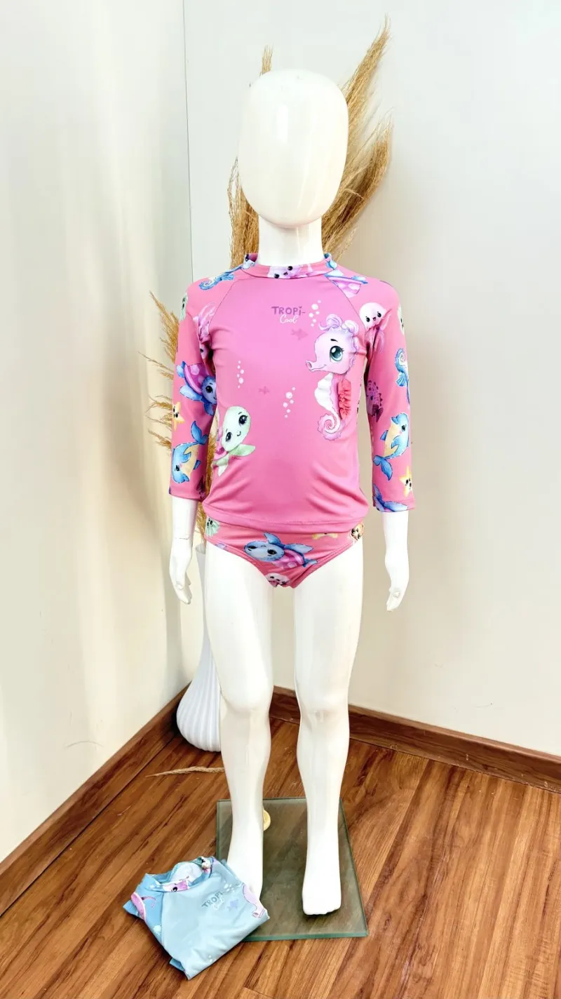 CONJUNTO FEMININO INFANTIL MANGA LONGA PROTEÇÃO UV+CALCINH