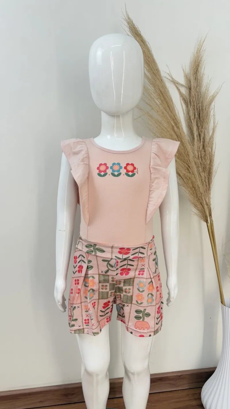 CONJUNTO FEMININO INFANTIL SEM MANGA+SHRT