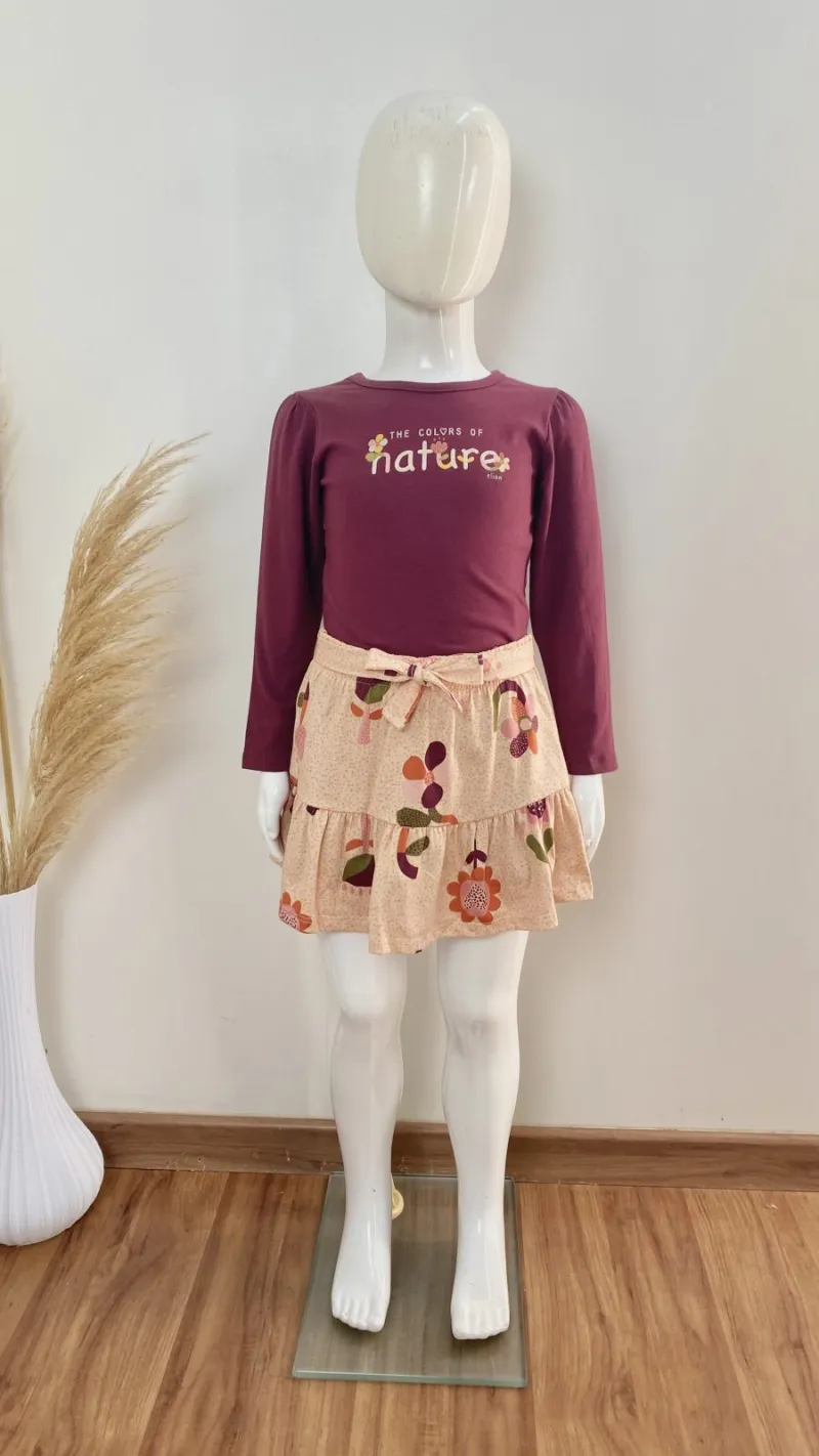 CONJUNTO FEMININO INFANTIL MANGA LONGA+SAIA