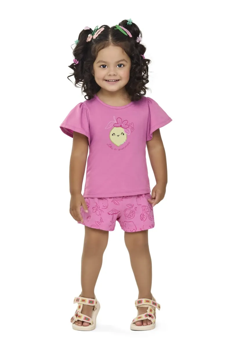 CONJUNTO FEMININO INFANTIL SEM MANGA+SHORTS