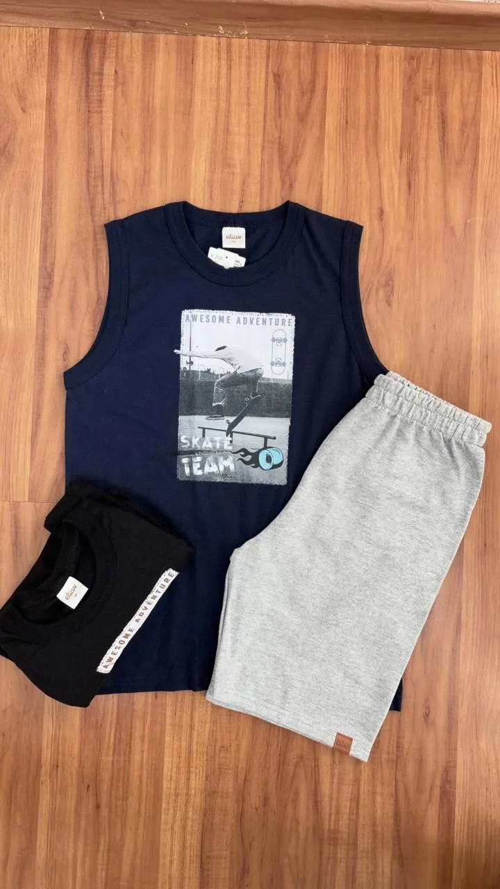 CONJUNTO MASCULINO INFANTIL REGATA+BERMUDA
