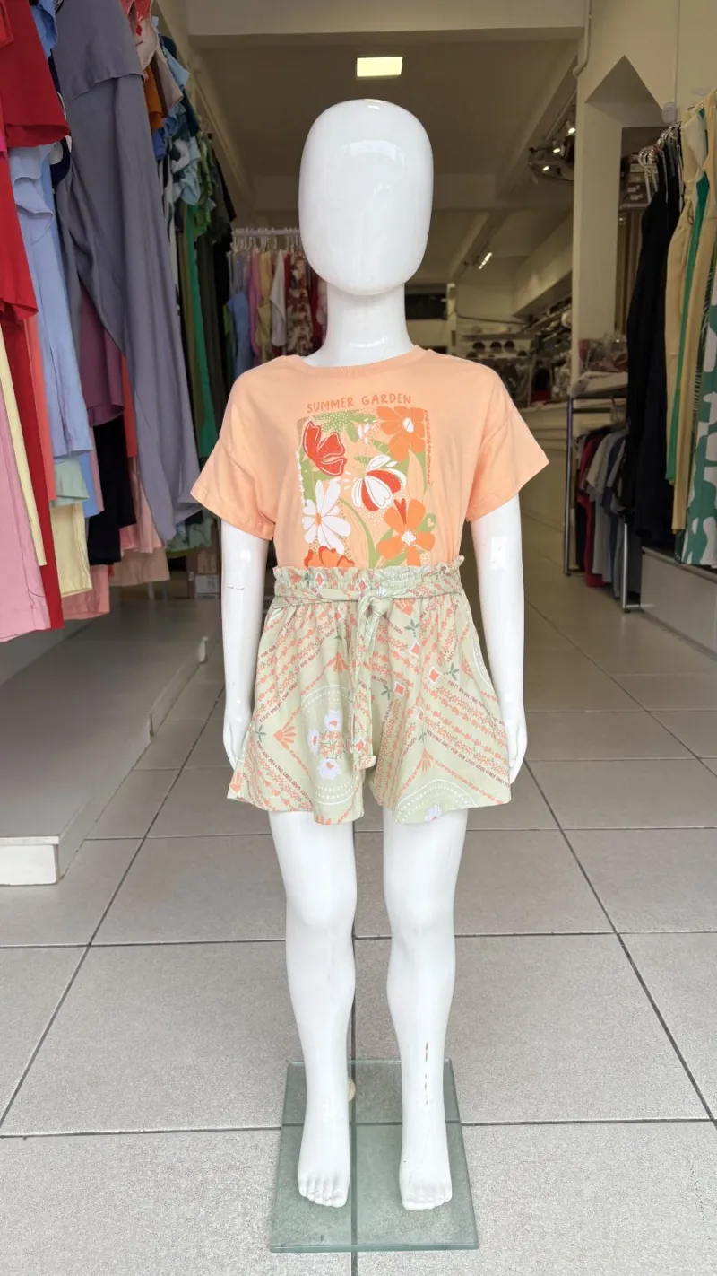 CONJUNTO FEMININO INFANTIL SEM MANGA+SHORTS R120
