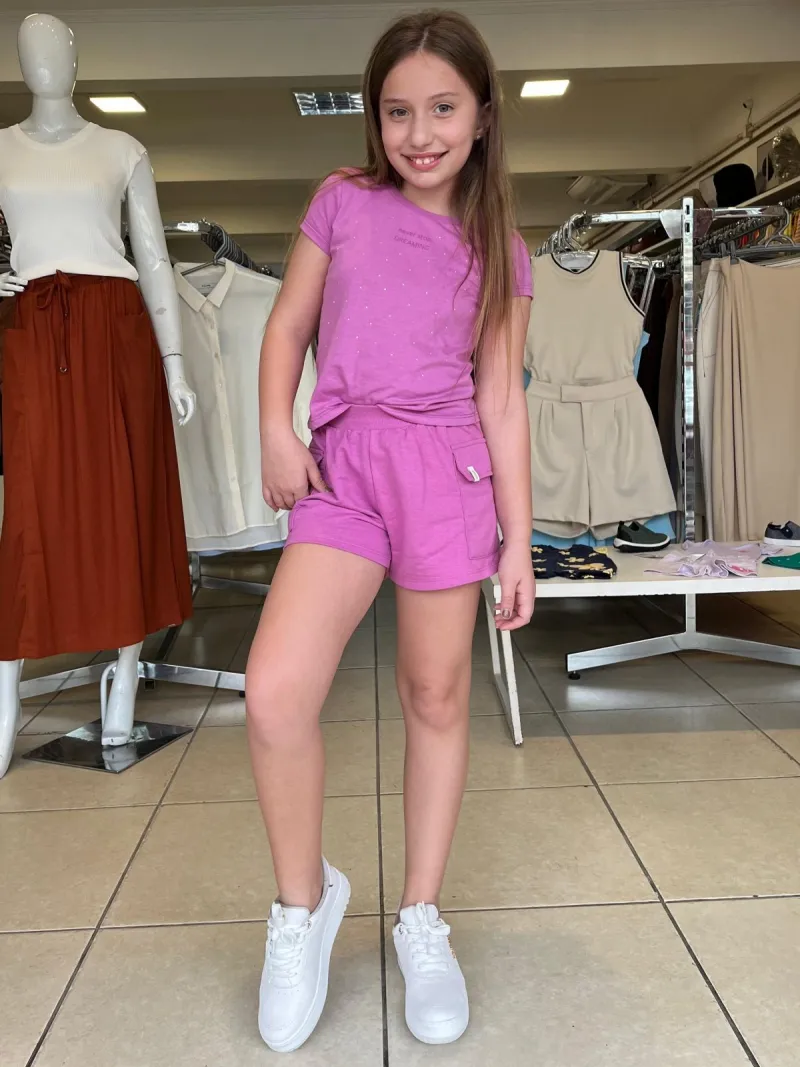CONJUNTO FEMININO INFANTIL SEM MANGA+SHRT