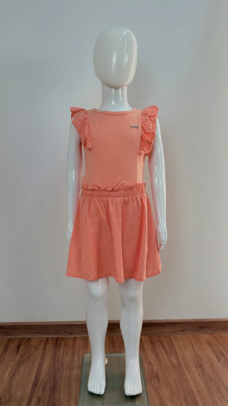 CONJUNTO FEMININO INFANTIL SEM MANGA+SHRT SAIA