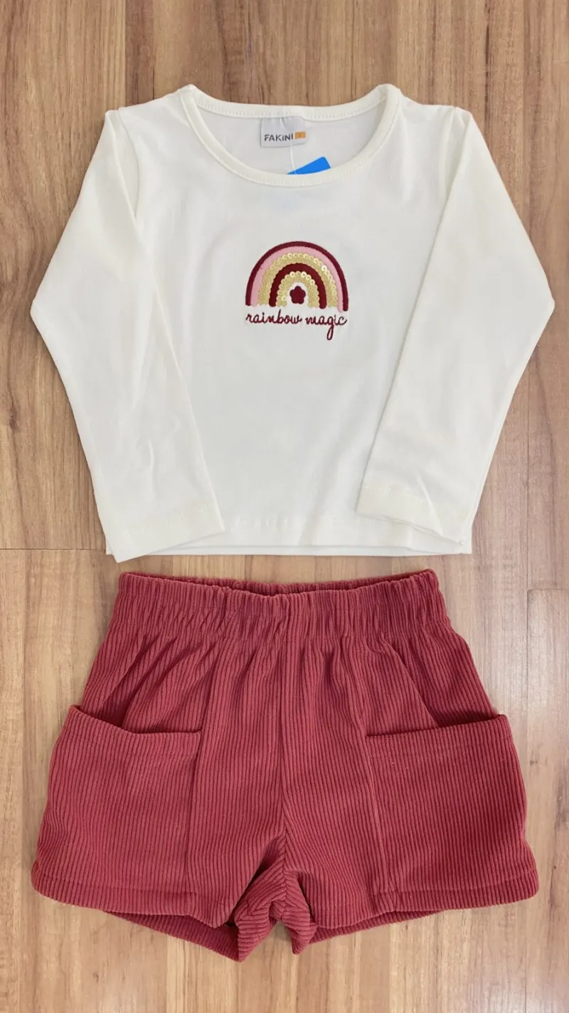 CONJUNTO FEMININO INFANTIL MANGA LONGA+SHORTS
