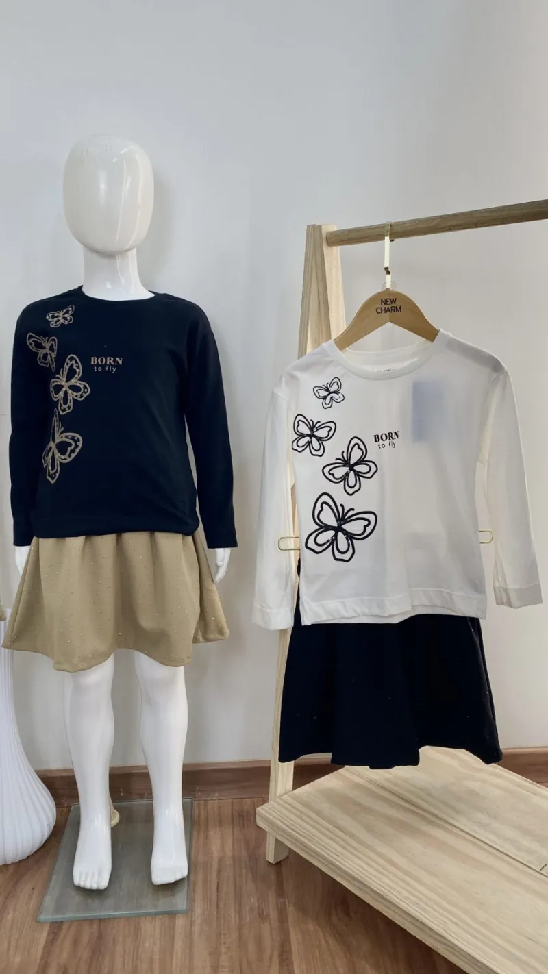 CONJUNTO FEMININO INFANTIL MANGA LONGA+SAIA