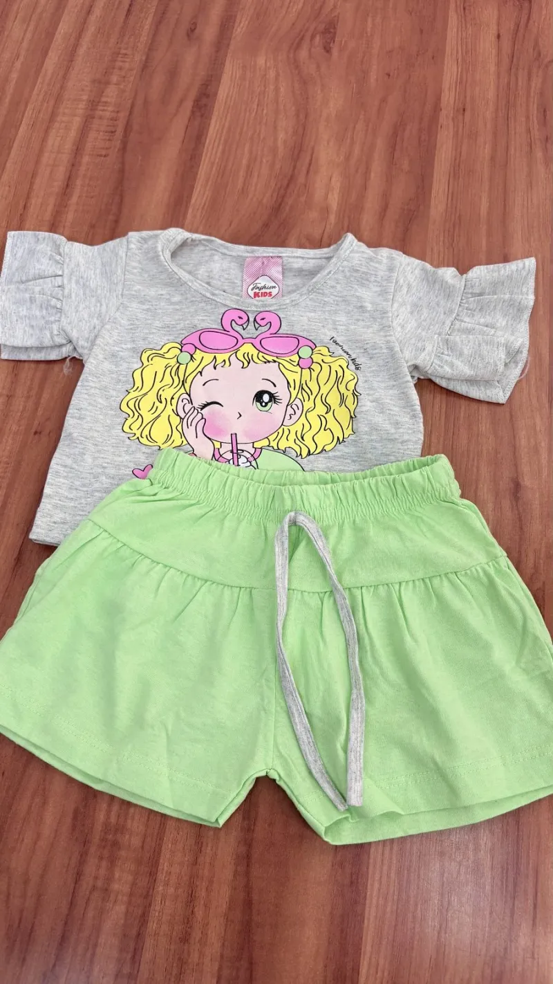 CONJUNTO FEMININO INFANTIL SEM MANGA +SHORTS