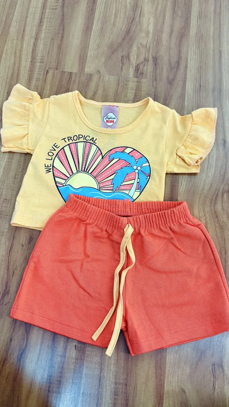 CONJUNTO FEMININO INFANTIL SEM MANGA+SHORTS