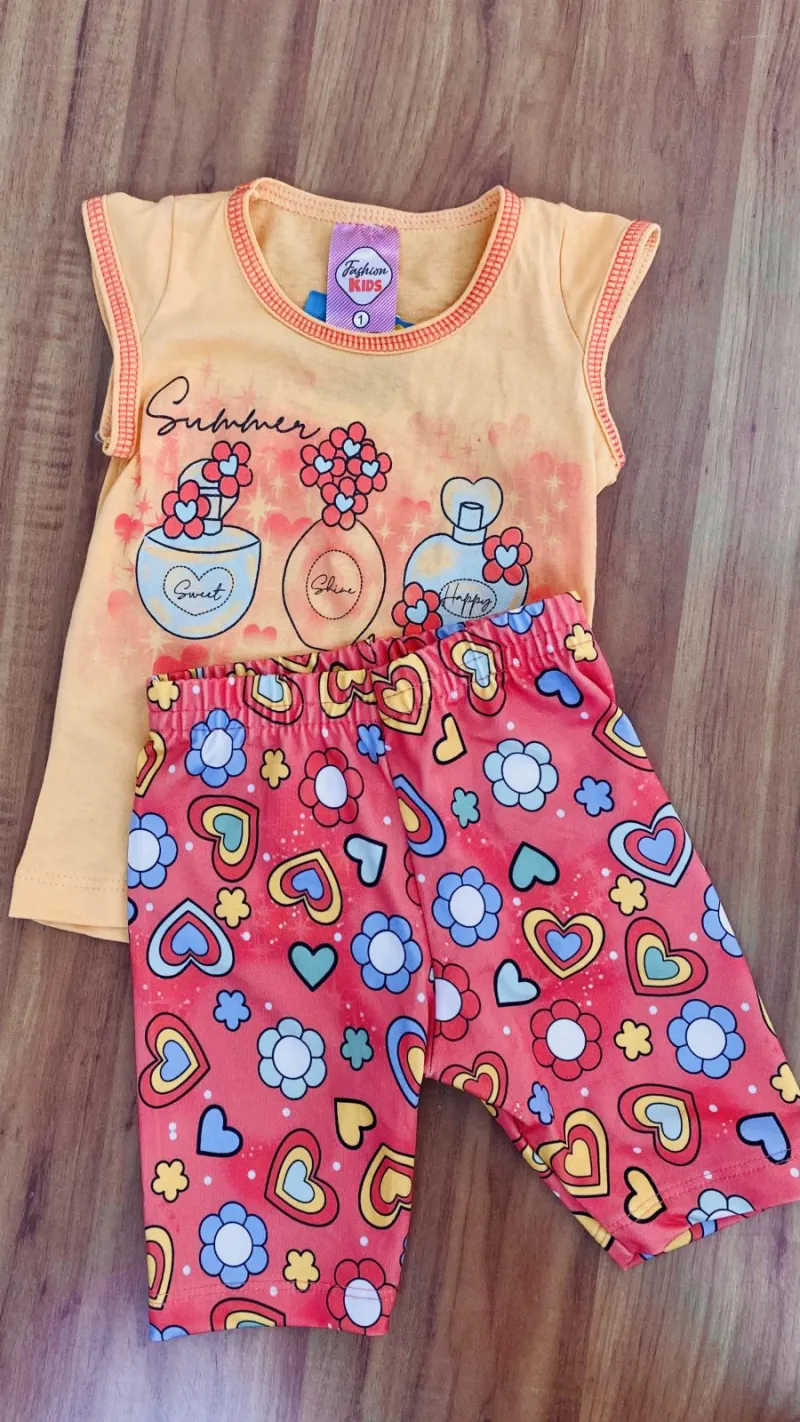 CONJUNTO FEMININO INFANTIL SEM MANGA+BERMUDA