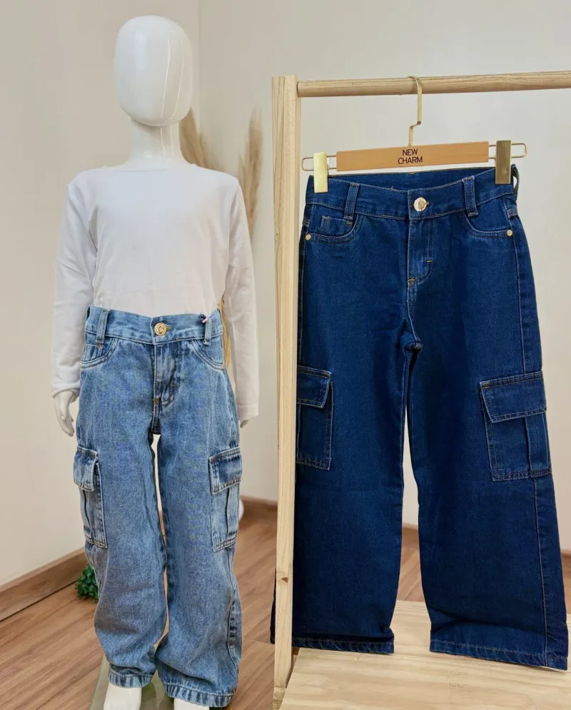CALÇA FEMININO INFANTIL WIDE LEG CARGO
