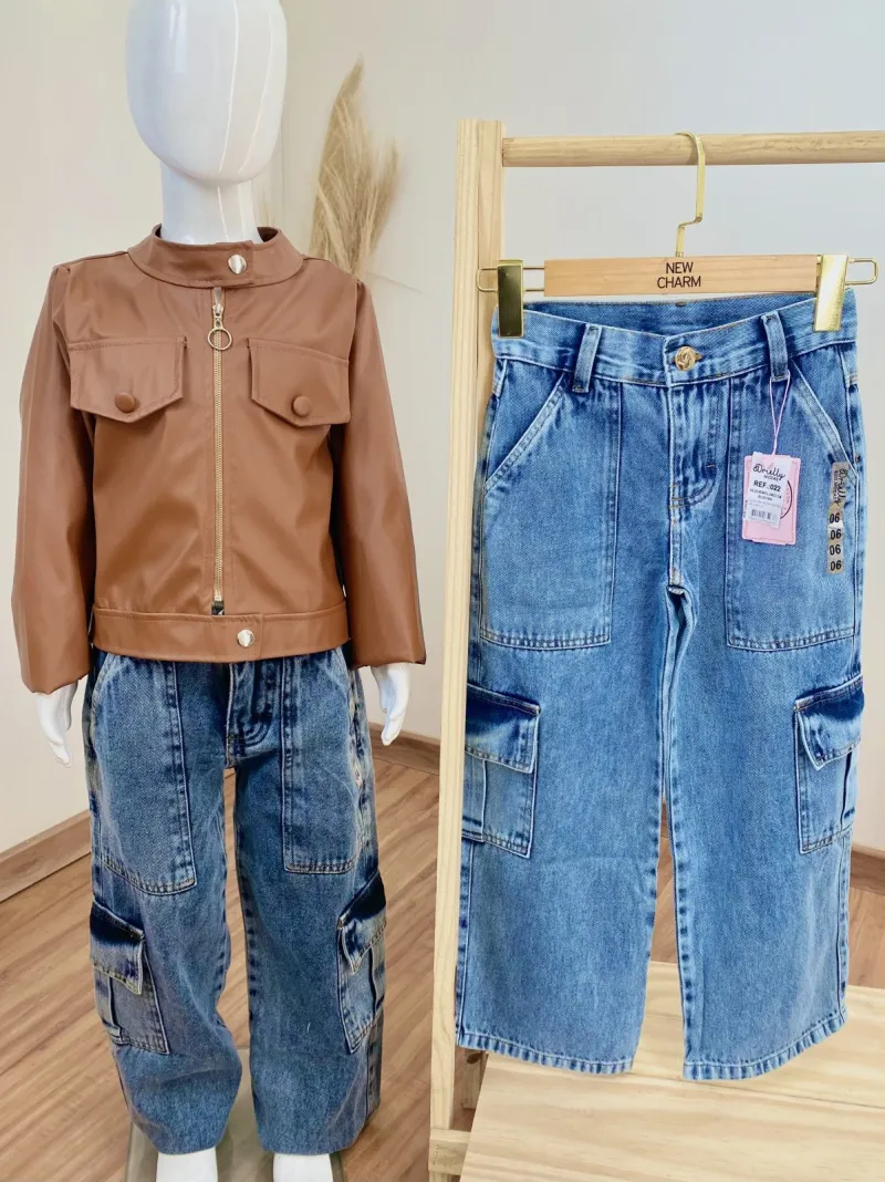 CALÇA FEMININO INFANTIL WIDE LEG CARGO